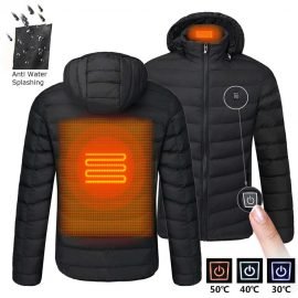 2020 NWE Men Winter Warm USB Heating Jackets Smart Thermostat Pure Color Hooded Heated Clothing Waterproof Warm Jackets